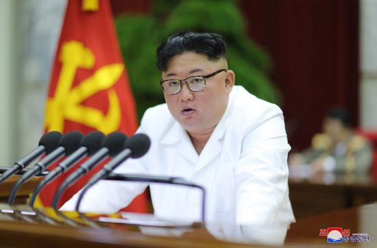 File photo handed out by the Korean Central News Agency (KCNA) on Dec. 30, 2019 shows Kim Jong Un, chairman of the Workers' Party of Korea (WPK), addressing the 5th Plenary Meeting of the 7th Central Committee of the WPK in Pyongyang, the Democratic People's Republic of Korea (DPRK). (KCNA/Handout via Xinhua)